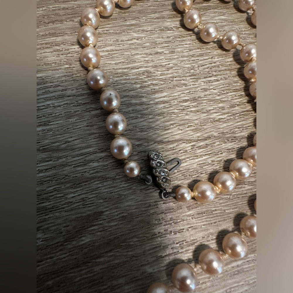 Stunning Double knot cream coloured pearls with security safety clasp - Vintage